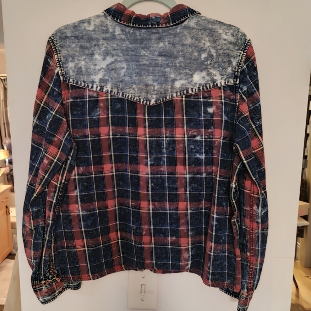 Tribal Jeans Denim Plaid Button Down Shirt Blue Red Long Sleeves Womens Large - Picture 5 of 9